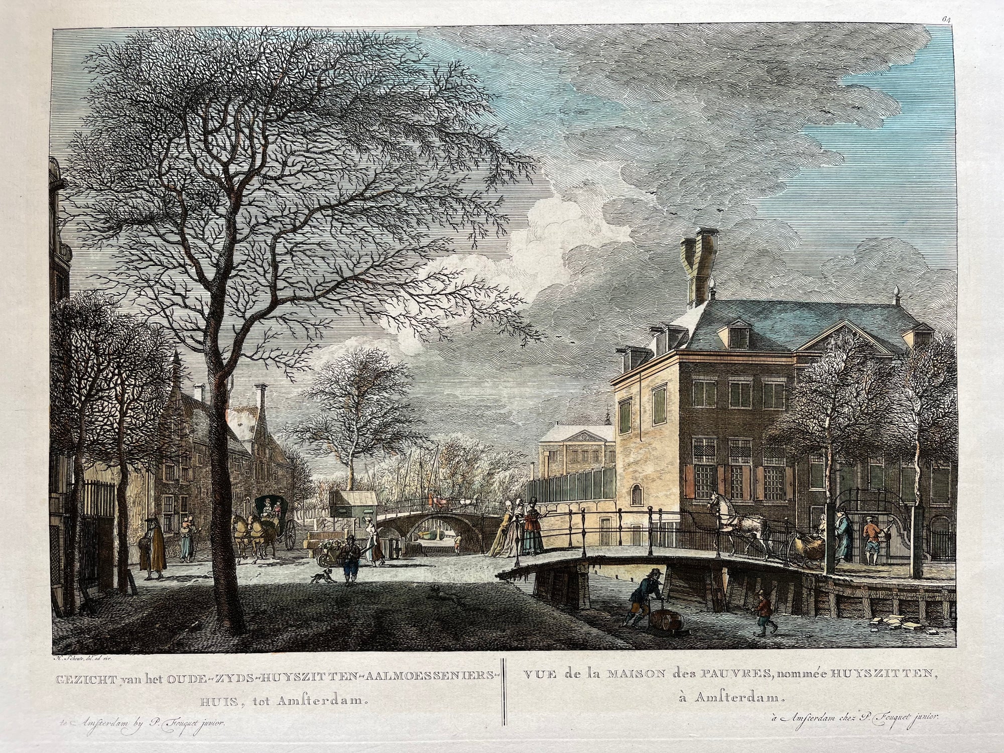 amsterdam, old print, view, city view, print amsterdam, engraving, antique print, oude prent, antieke prent, gravure, waterlooplein, houtgracht, winter, ijsgezicht, skating, winterscene, fouquet, schouten, gezicht, stadsgezicht