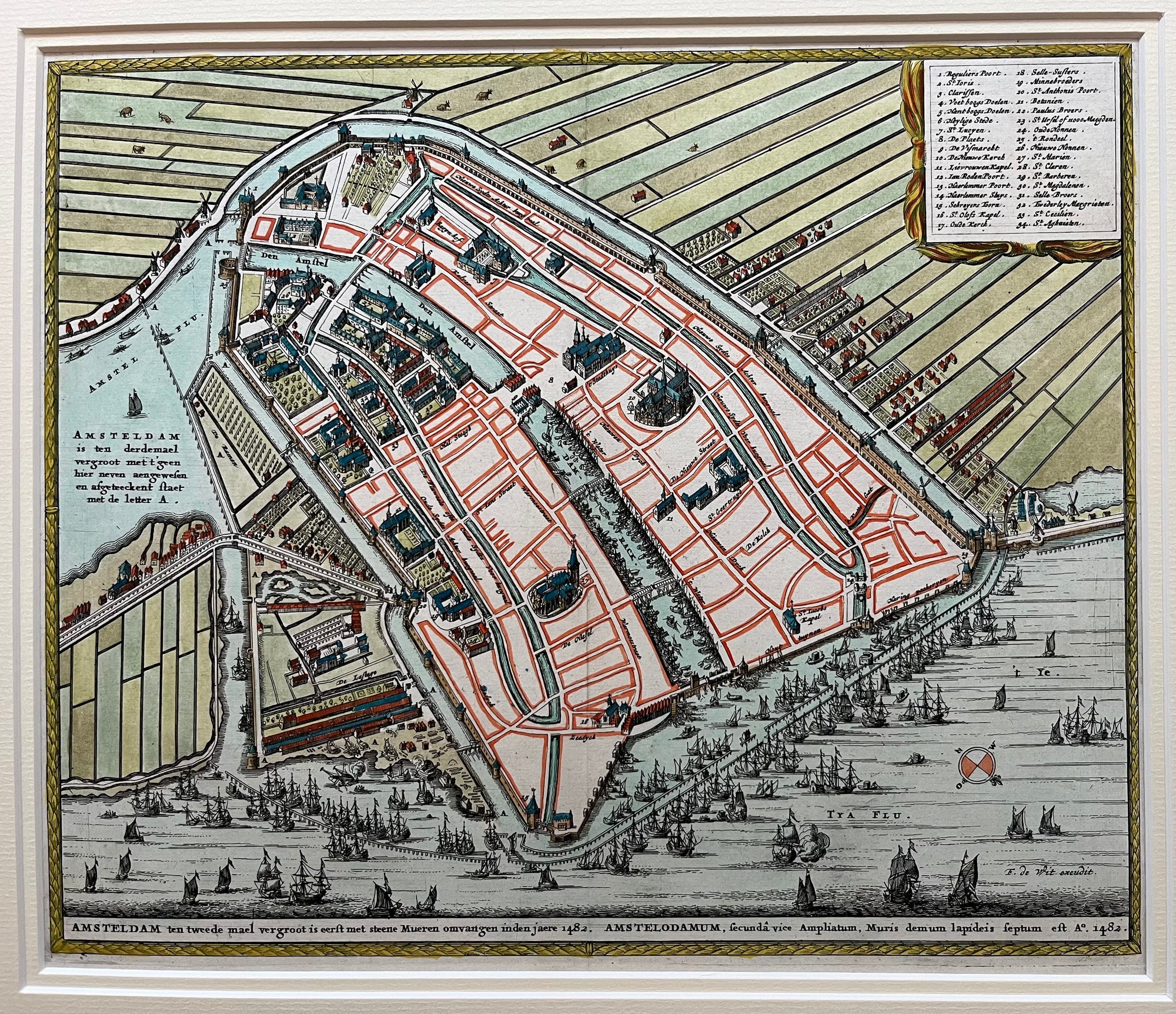 map, amsterdam, old map, antique map, holland, dutch, map of amsterdam, kaart, oude kaart, kaart amsterdam, gravure, engraving, antieke kaart, antique map, plattegrond, plan, de wit, visscher, hameleers, d’ailly, amsteldam ten tweede mael vergroot,