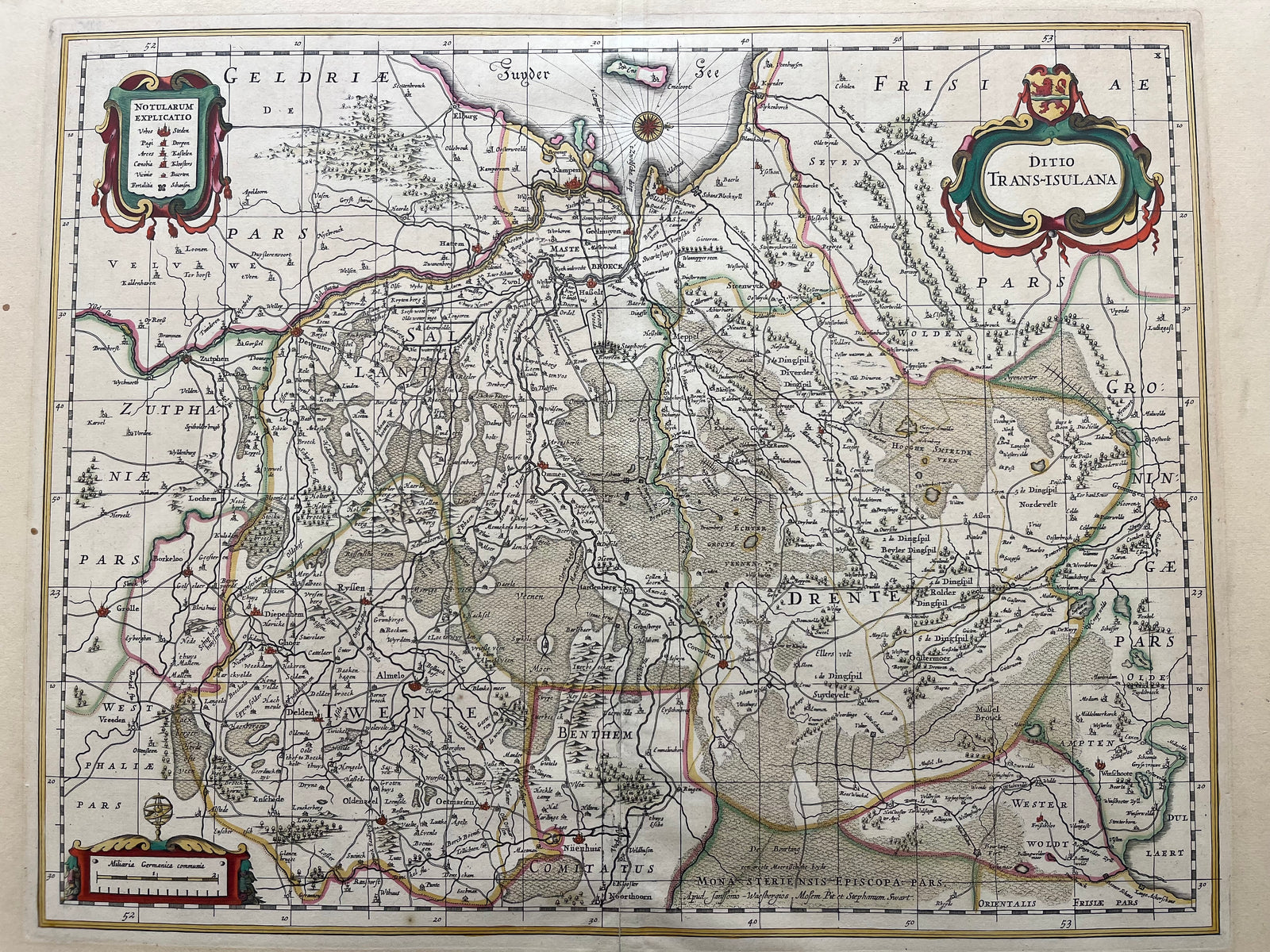 Overijssel, netherlands, holland, map, old map, antique map, engraving, jansonius, twente, drenthe, zutphen, salland, diepenheim, almelo,ommen, kampen, vollenhove,hardenberg, dalfsen, lochem, zwolle, delden, enschede, pitt, swart, waesbergen