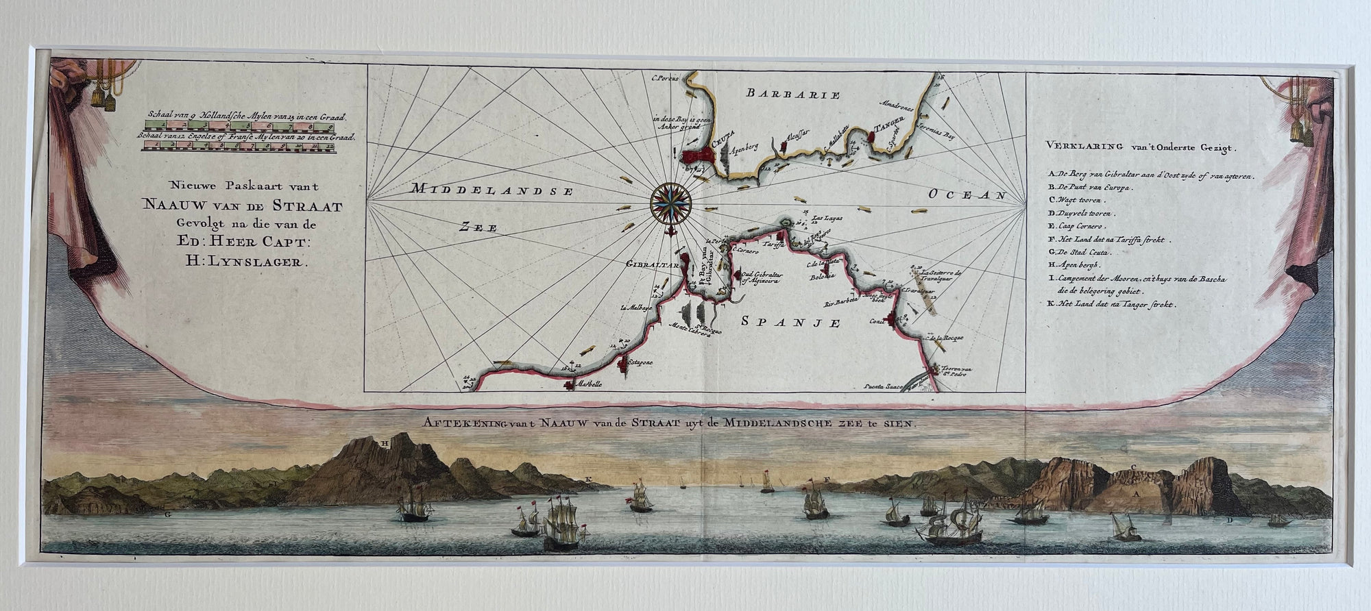 Nieuwe Paskaart van’t Naauw van de Straat  gevolgt na die van de Ed: Heer Capt: H: Lynslager, strait of girbraltar,