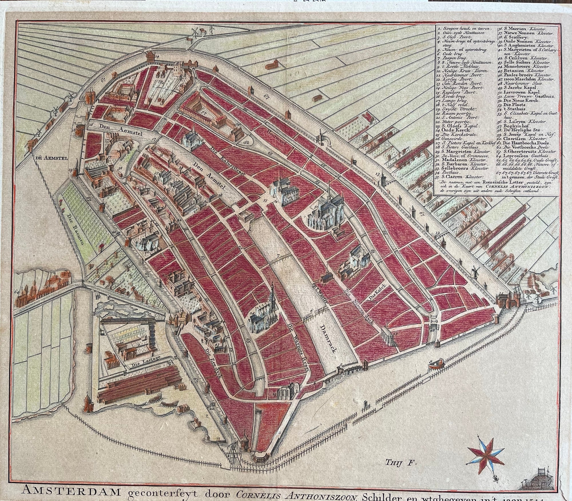 map, old map, amsterdam, antique map, oude kaart, plattegrond, amsterdam, tirion, wagenaar, anthoniszoon, damrak, amstel,, zeedijk, het ij, holland, antieke kaart, lijst, frame, kaart amsterdam