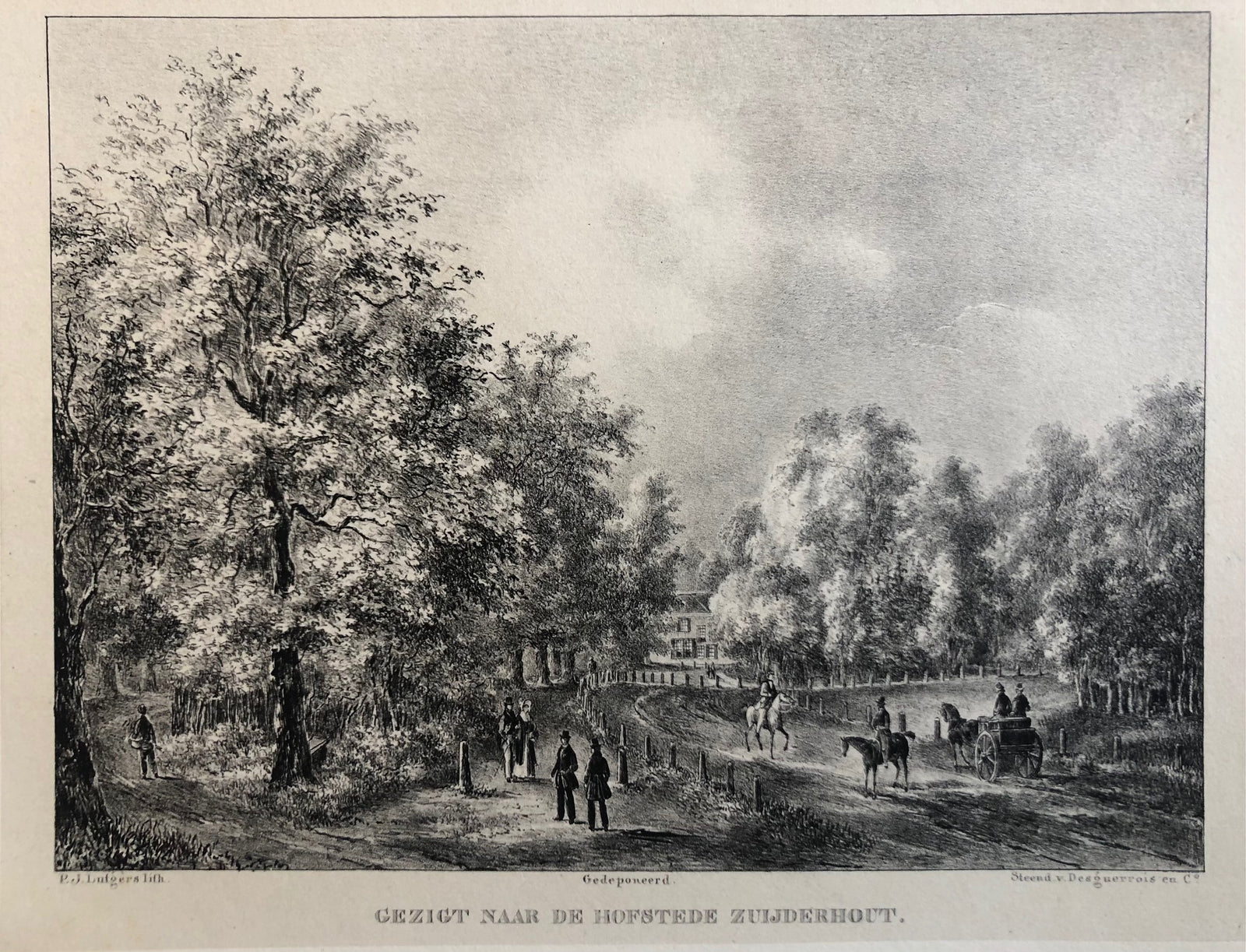 old print, antique print, oude prent, antieke prent, litho, lithograph, lutgers, haarlem, kennemerland, heemstede, zuiderhout, hfc, zuijderhout, de hout, prent, buitenplaats, hofstede, zorgbalans, noord holland